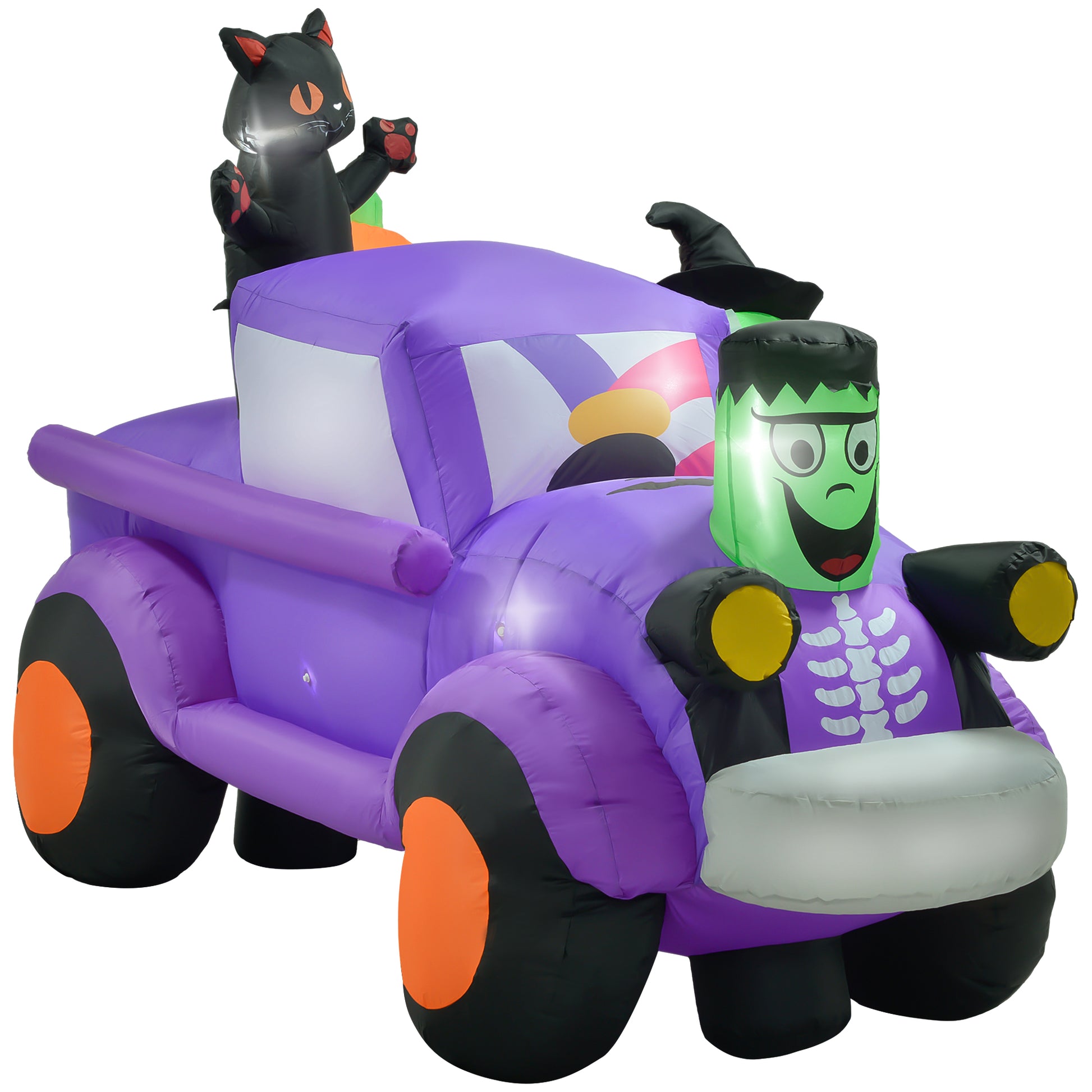 Outsunny 5Ft Witch Driving Halloween Inflatable Truck, Blow Up Outdoor Led Yard Display, Waterproof Multicolor Polyester