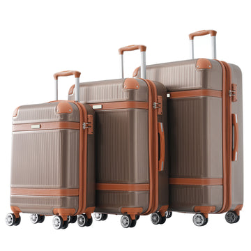 Hardshell Luggage Sets 3 Piece Double Spinner 8 Wheels Suitcase With Tsa Lock Lightweight 20''24''28'' Coppery Abs