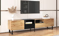 Modern Tv Stand With 2 Cabinets& Open Storage Compartment, Color Matching Media Console Table For Tvs Up To 85'', Entertainment Center With Drop Down Door For Living Room, Bedroom, Home Theatre Wood Brown Primary Living Space 70 79 Inches 90 Inches Or