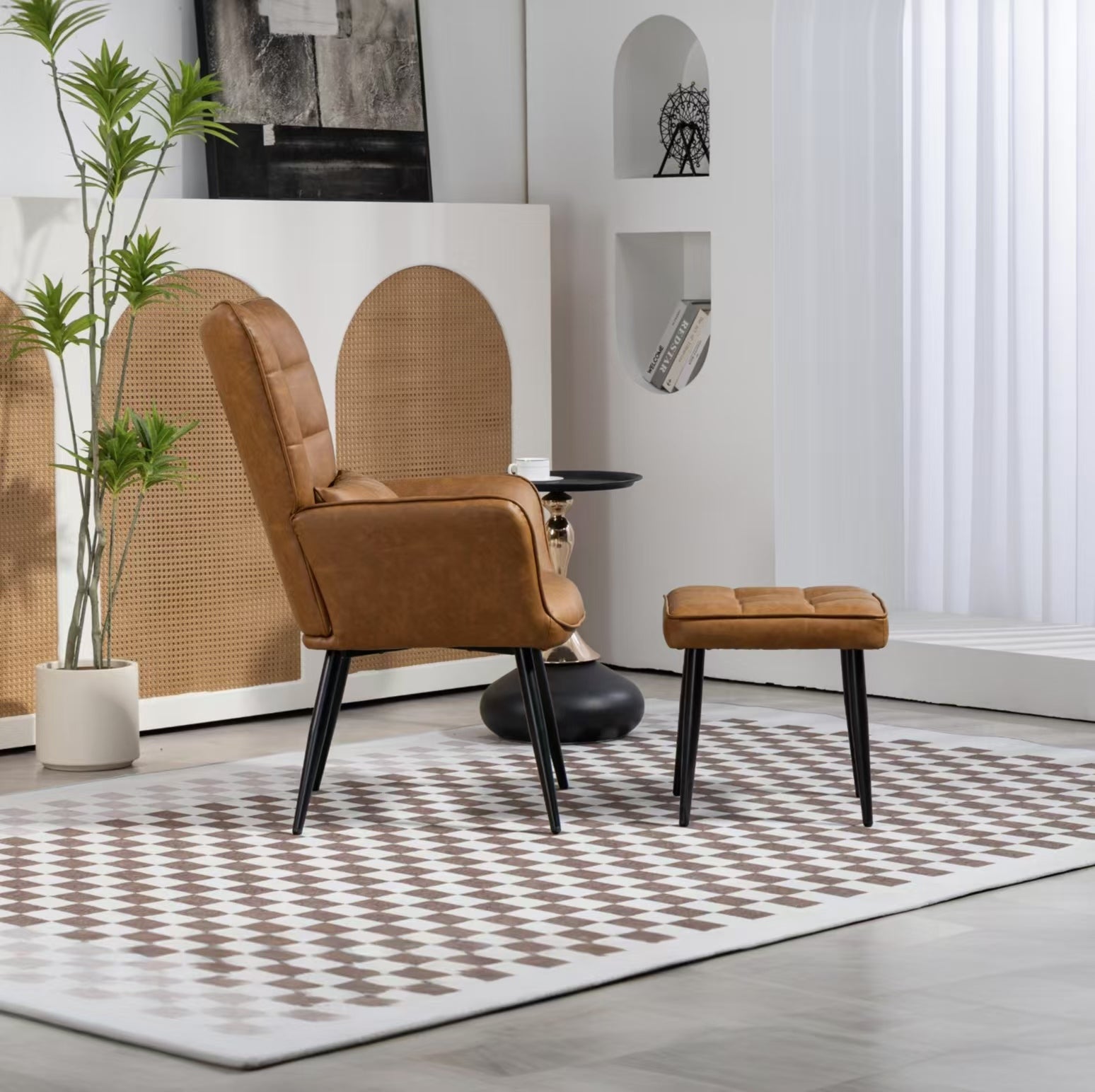 Pu Leather Accent Chair, Upholstered High Backrest Arm Chair With Solid Metal Legs, Tufted Button Design Reading Chair, Sofa Chair For Bedroom, Living Room, Office, Brown Brown Bedroom Casual Foam Pu Leather