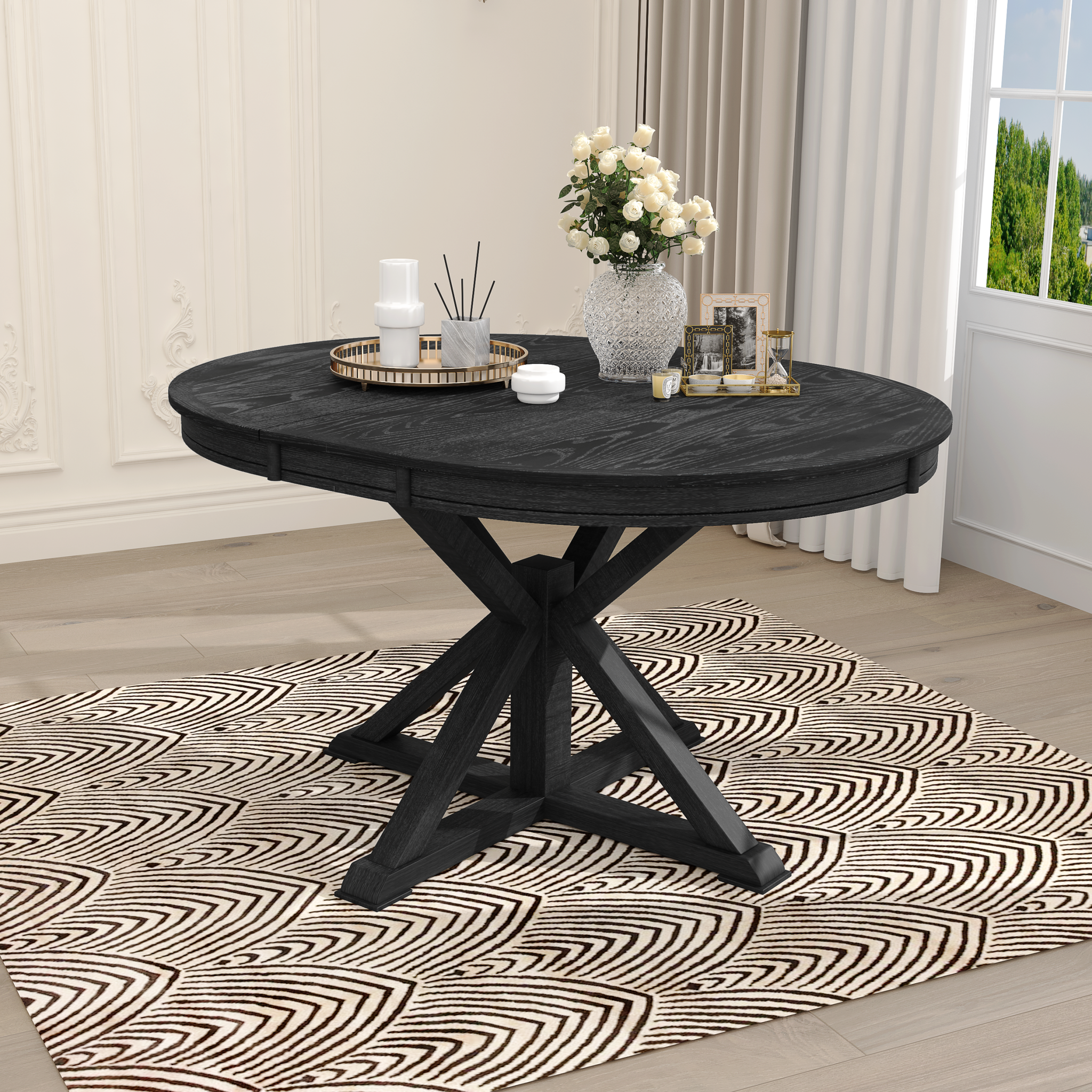 Retro Functional Extendable Dining Table With A 12" Leaf For Dining Room And Living Room Espresso Espresso Solid Wood Mdf