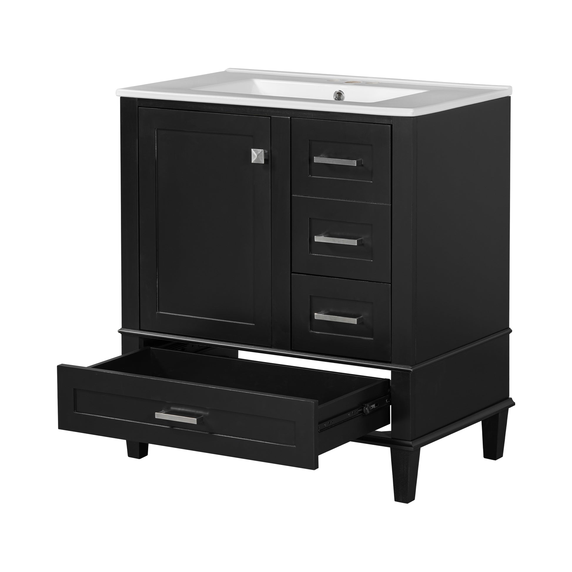 30" Bathroom Vanitymodern Bathroom Cabinet With Sink Combo Set, Bathroom Storage Cabinet With A Soft Closing Door And 3 Drawers, Solid Wood Frame Black Black Bathroom Solid Wood Mdf