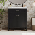 30 Inch Bathroom Vanity With Ceramic Basin, Soft Close Door And Adjustable Shelves Black Bathroom Solid Wood Mdf