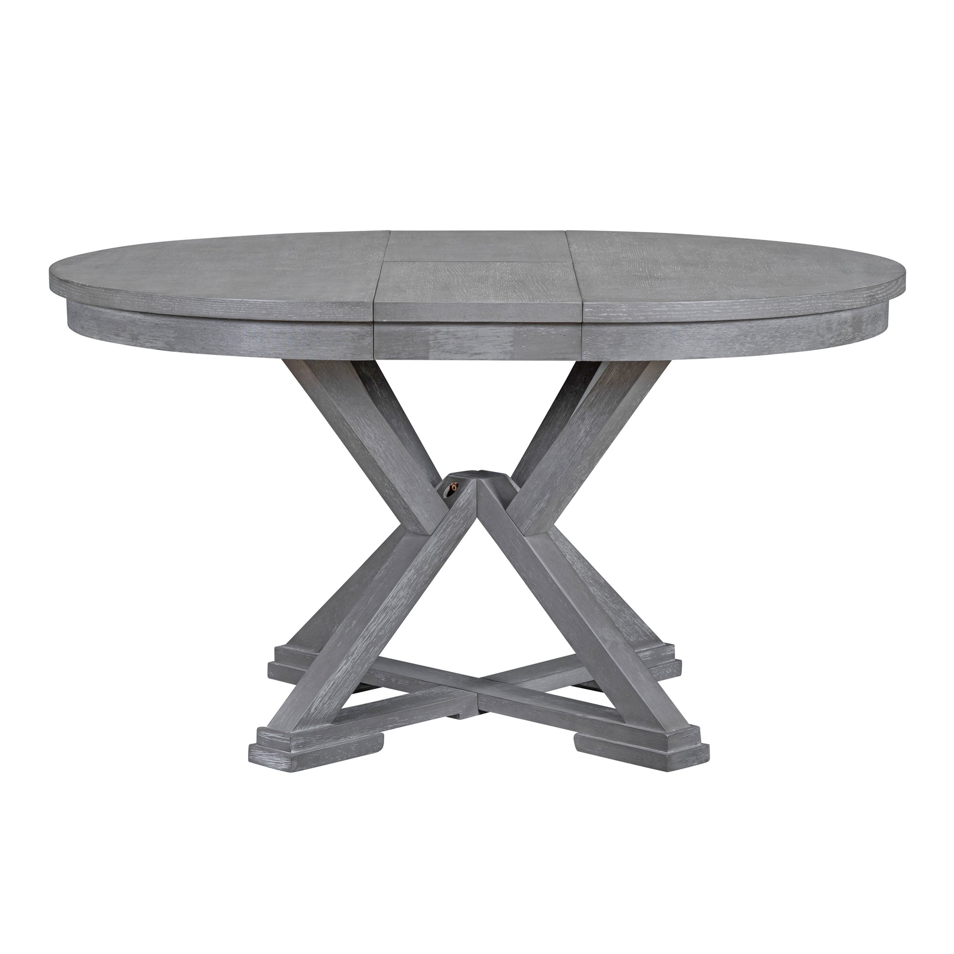 5 Piece Retro Functional Dining Table Set Extendable Round Table And 4 Upholstered Chairs For Dining Room And Living Room Grey Grey Solid Wood