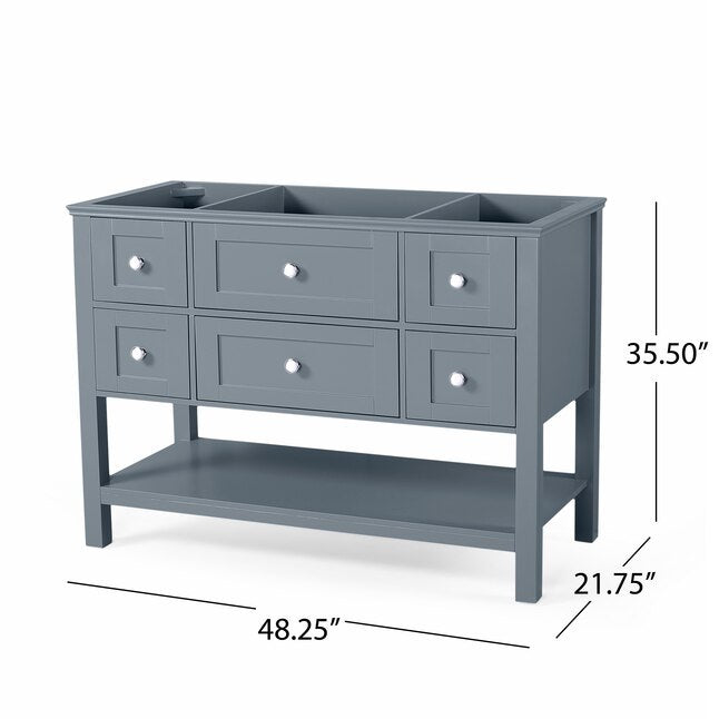 49'' Bathroom Vanity With Marble Top & Ceramic Sink, Open Shelf, 5 Drawers, Gray Same As N759S999002G Grey Plywood