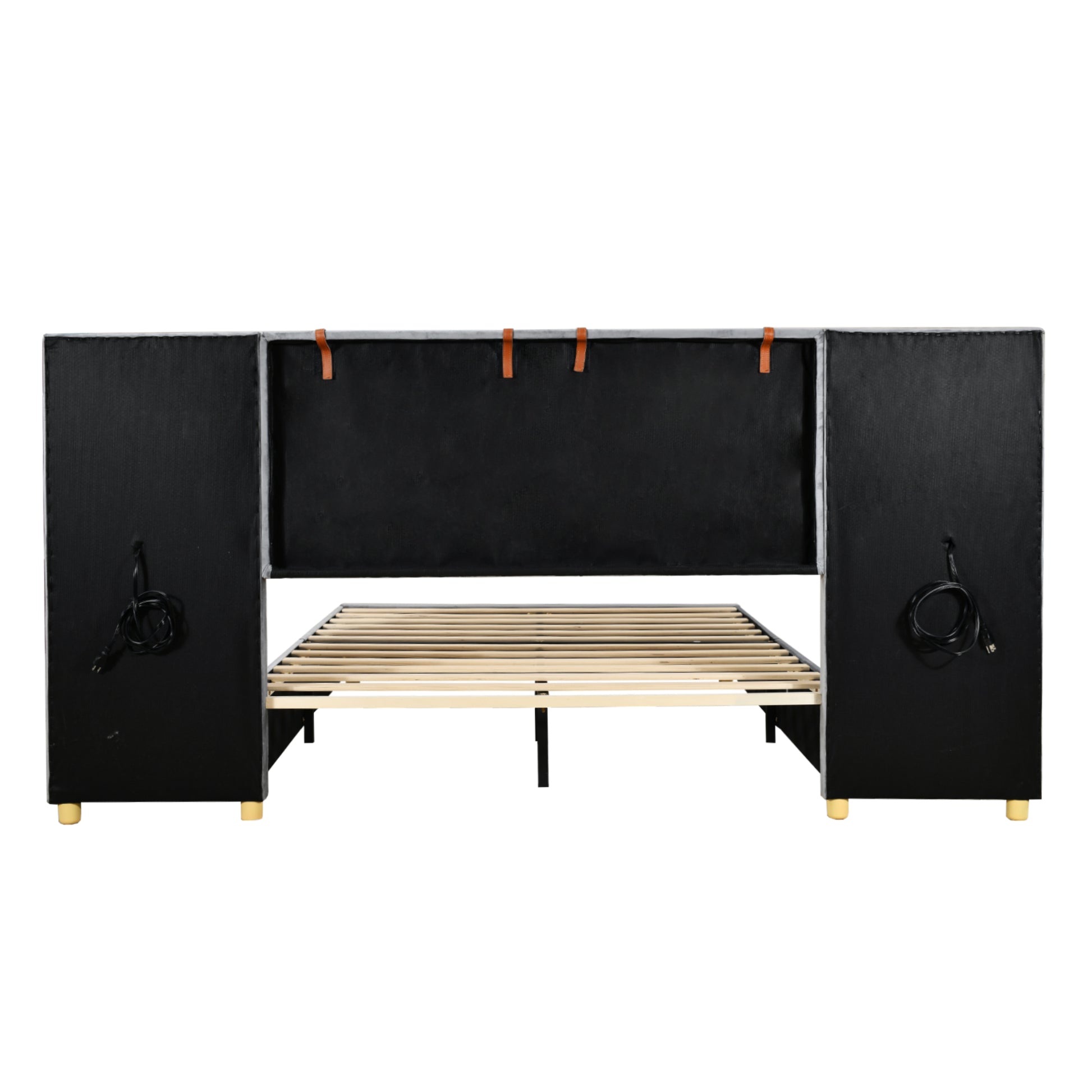 Full Size Upholstered Platform Bed With Two Outlets And Usb Charging Ports On Both Sides, Two Bedside Pillows, Storage Shelf, Velvet,Gray Full Gray Mdf Lvl