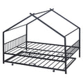 Full Size Metal House Bed With Twin Size Trundle, Black Full Black Metal