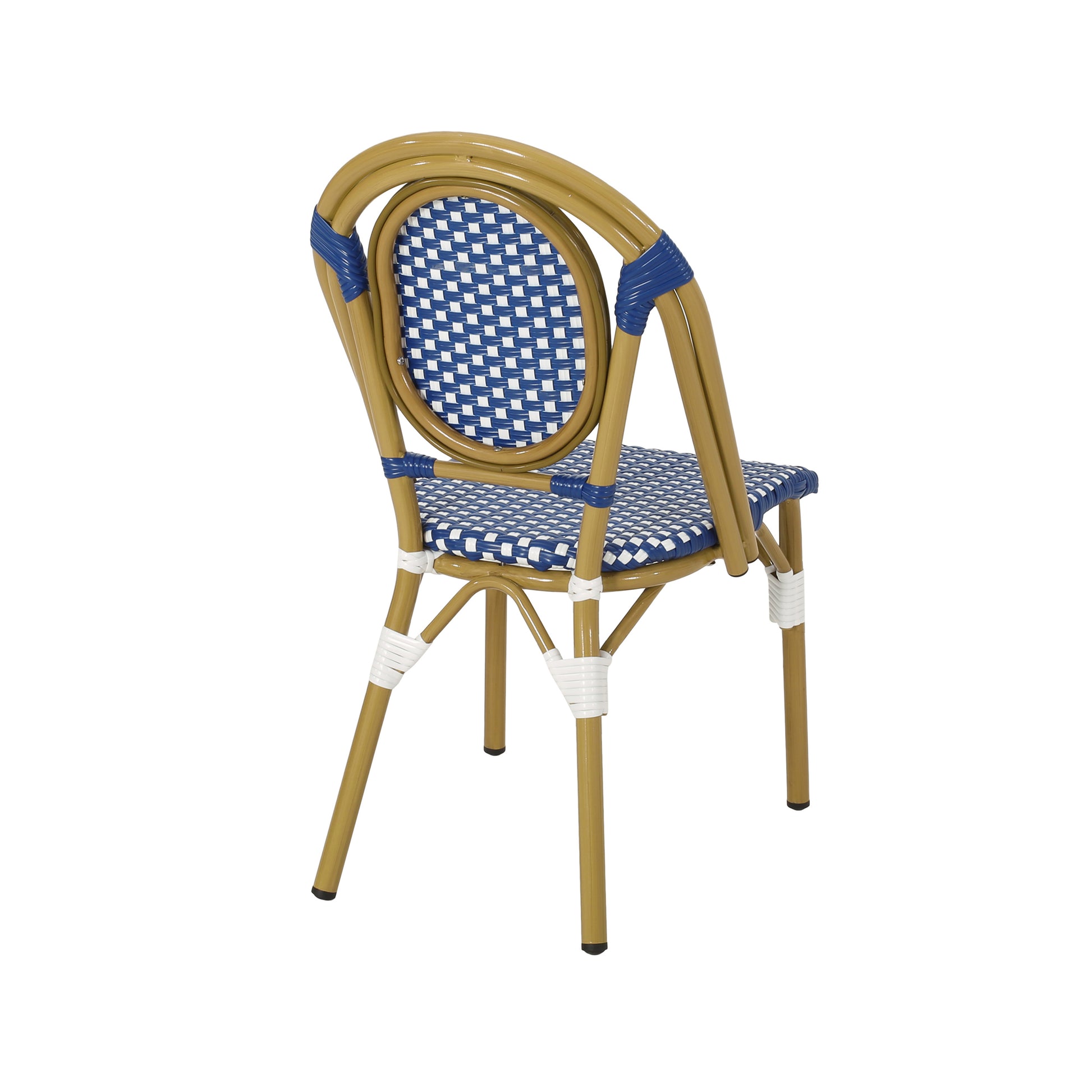 French Bistro Chair White Blue Rattan