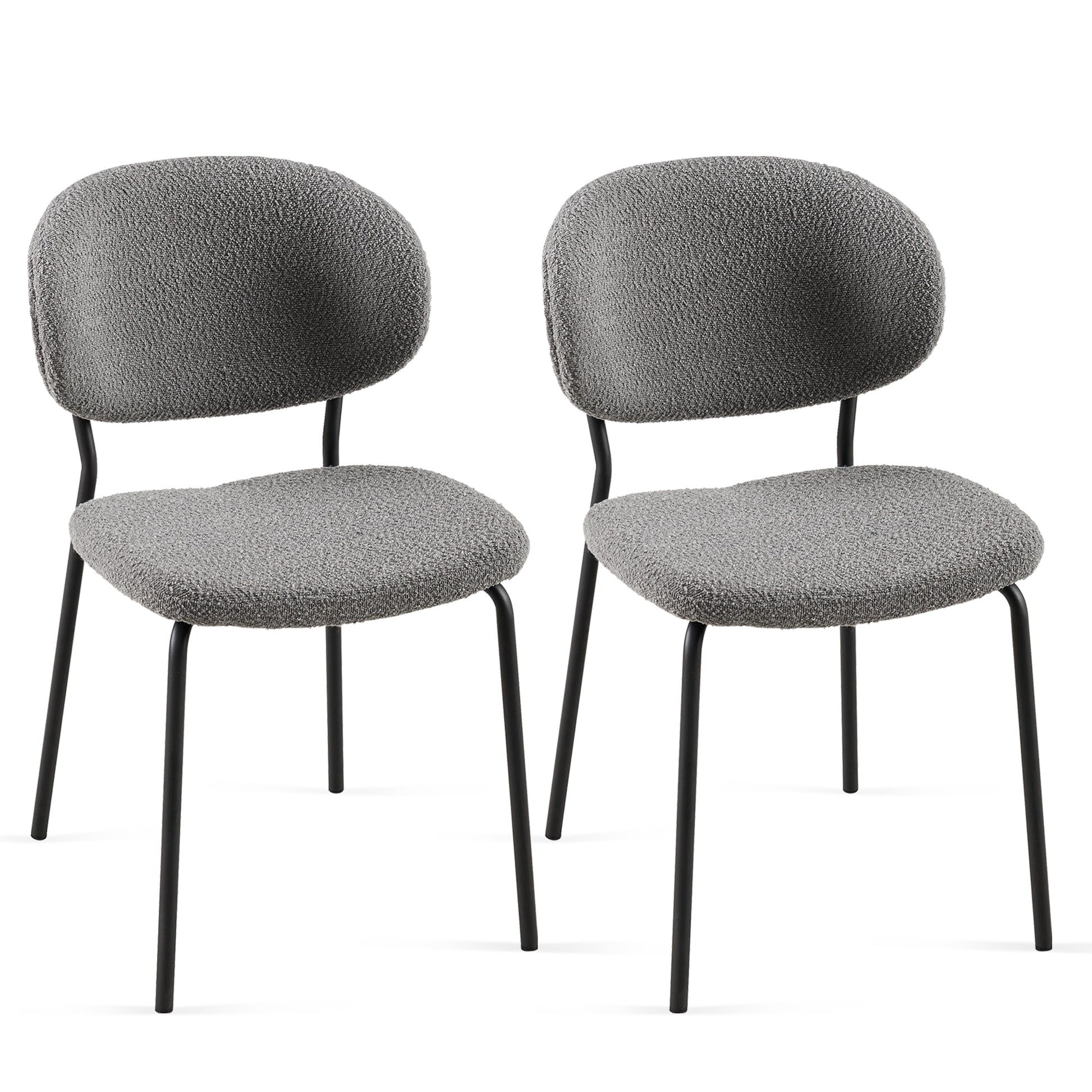 Grey Boucle Fabric Dining Chairs Set Of 2,Dining Chairs With Metal Legs For Dining Room, Kitchen, Living Room Metal Plaid Gray Dining Room Powder Coated Foam Dry Clean Modern Dining Chairs Solid Back Set Of 2 Foam Boucle