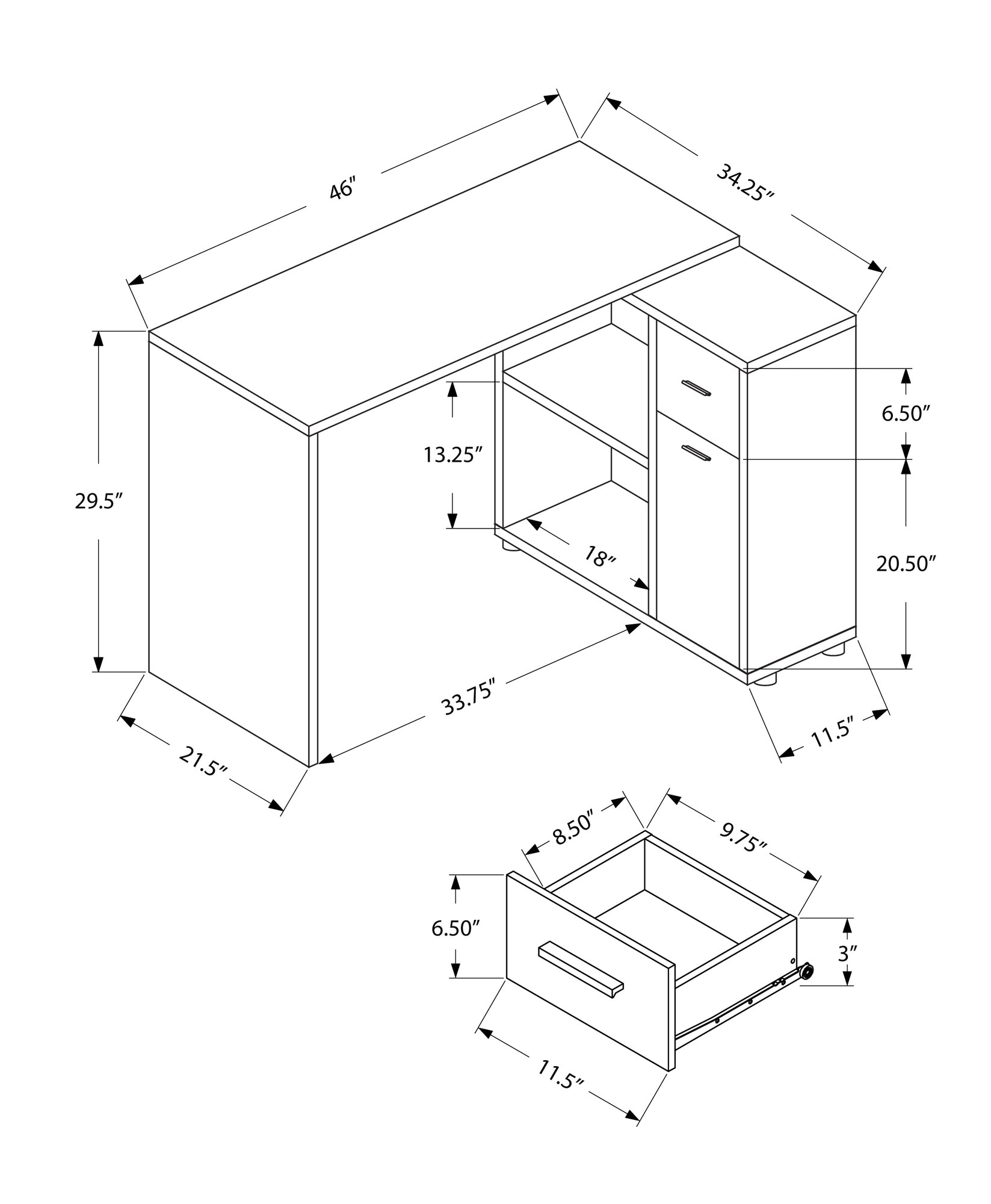 Computer Desk, Home Office, Corner, Storage Drawers, 46"L, L Shape, Work, Laptop, Grey Laminate, Contemporary, Modern Grey Particle Board