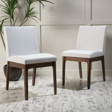 Dining Chair Set Of 2 Light Beige Fabric