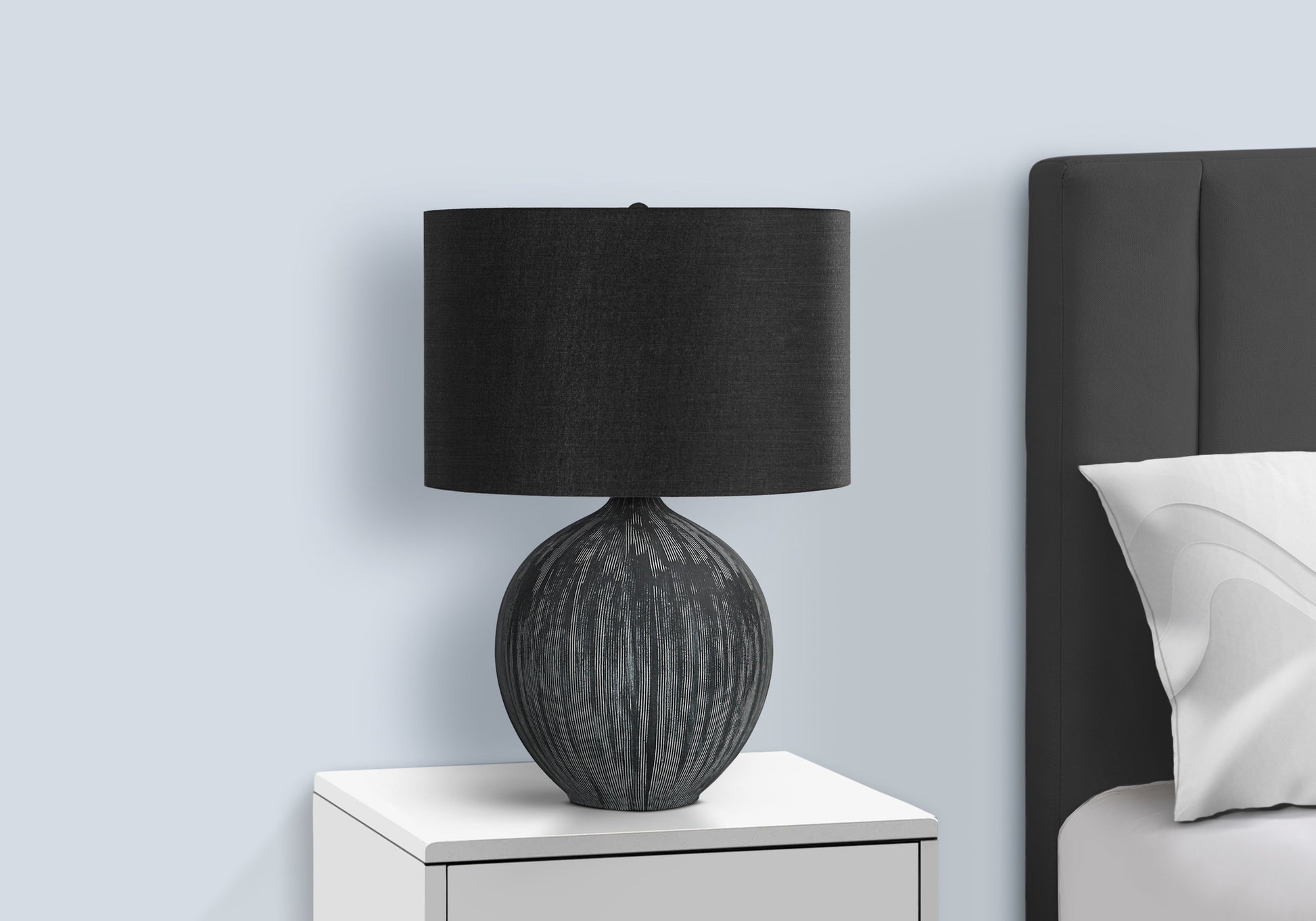 Lighting, 23"H, Table Lamp, Black Ceramic, Black Shade, Contemporary Black Ceramic