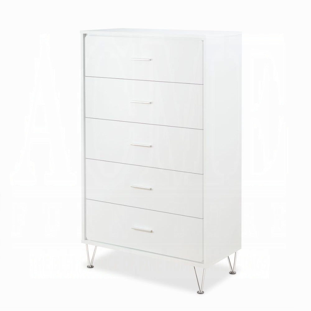 White 5 Drawer Chest With Single Handles White Bedroom Contemporary Particle Board Mdf