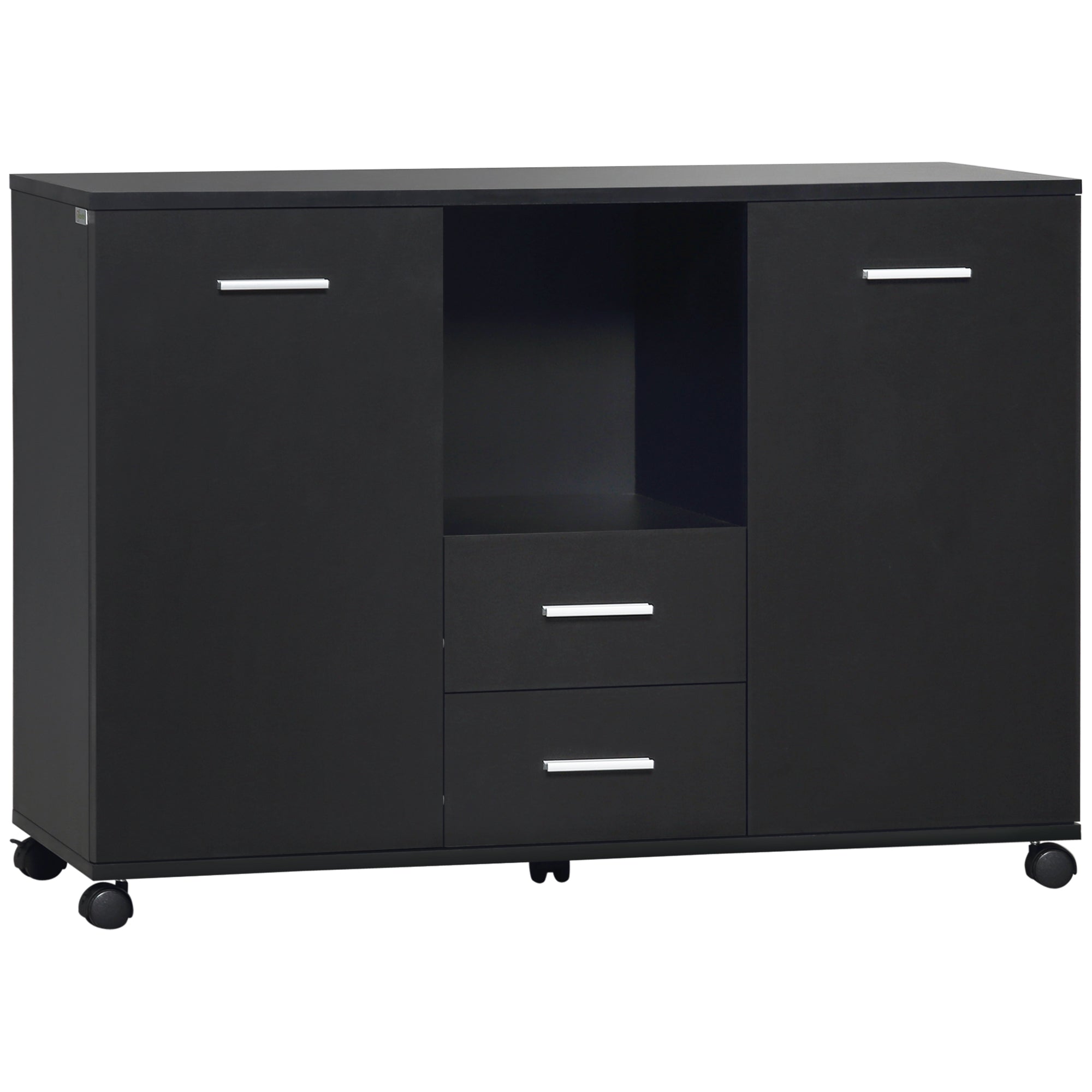 Vinsetto Multifunction Office Filing Cabinet Printer Stand With 2 Drawers, 2 Shelves, & Smooth Counter Surface, Black Black Particle Board