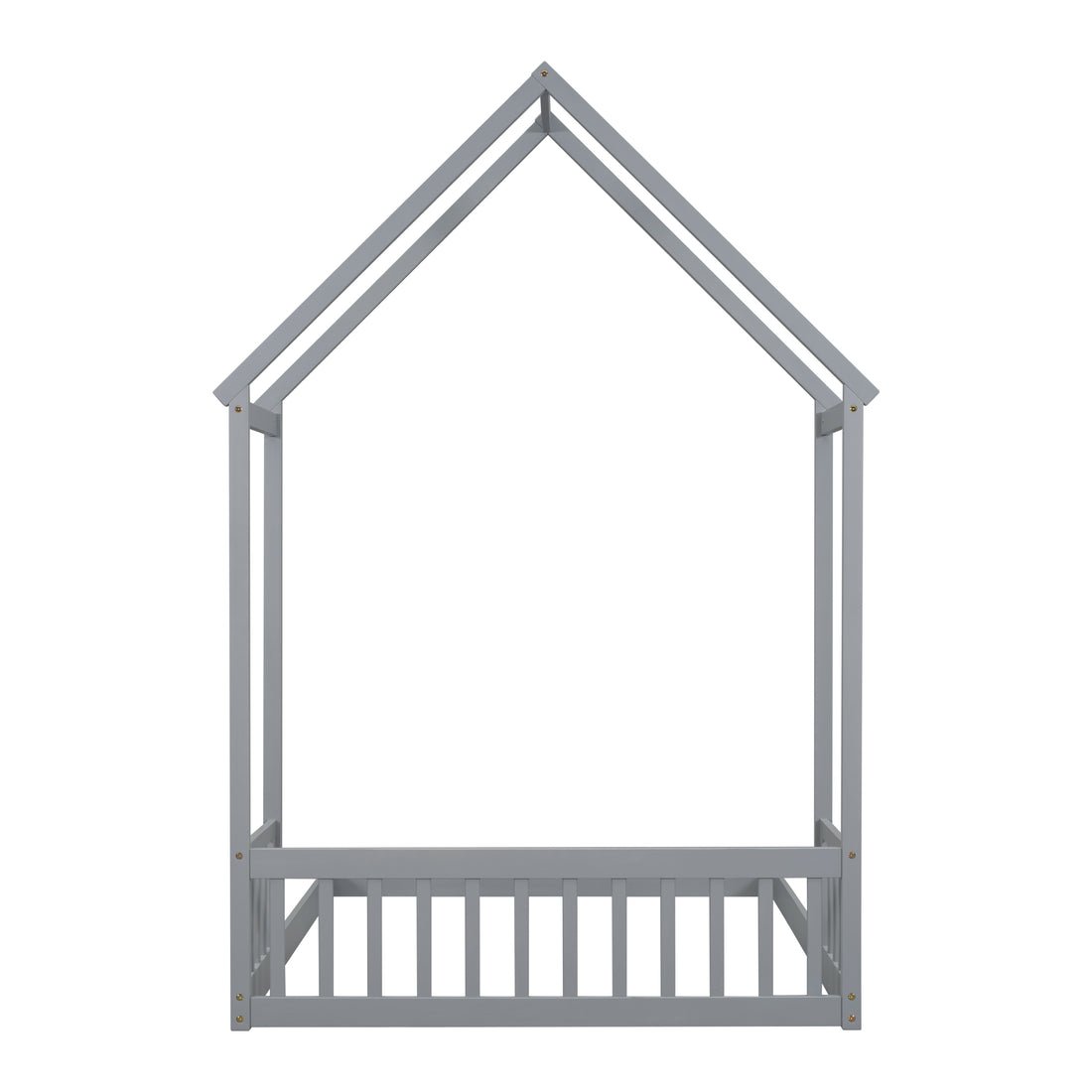 Full Roof Framed Headboard Floor Bed With Headboard Guardrails, Without Slats ,Grey Full Grey American Design Pine