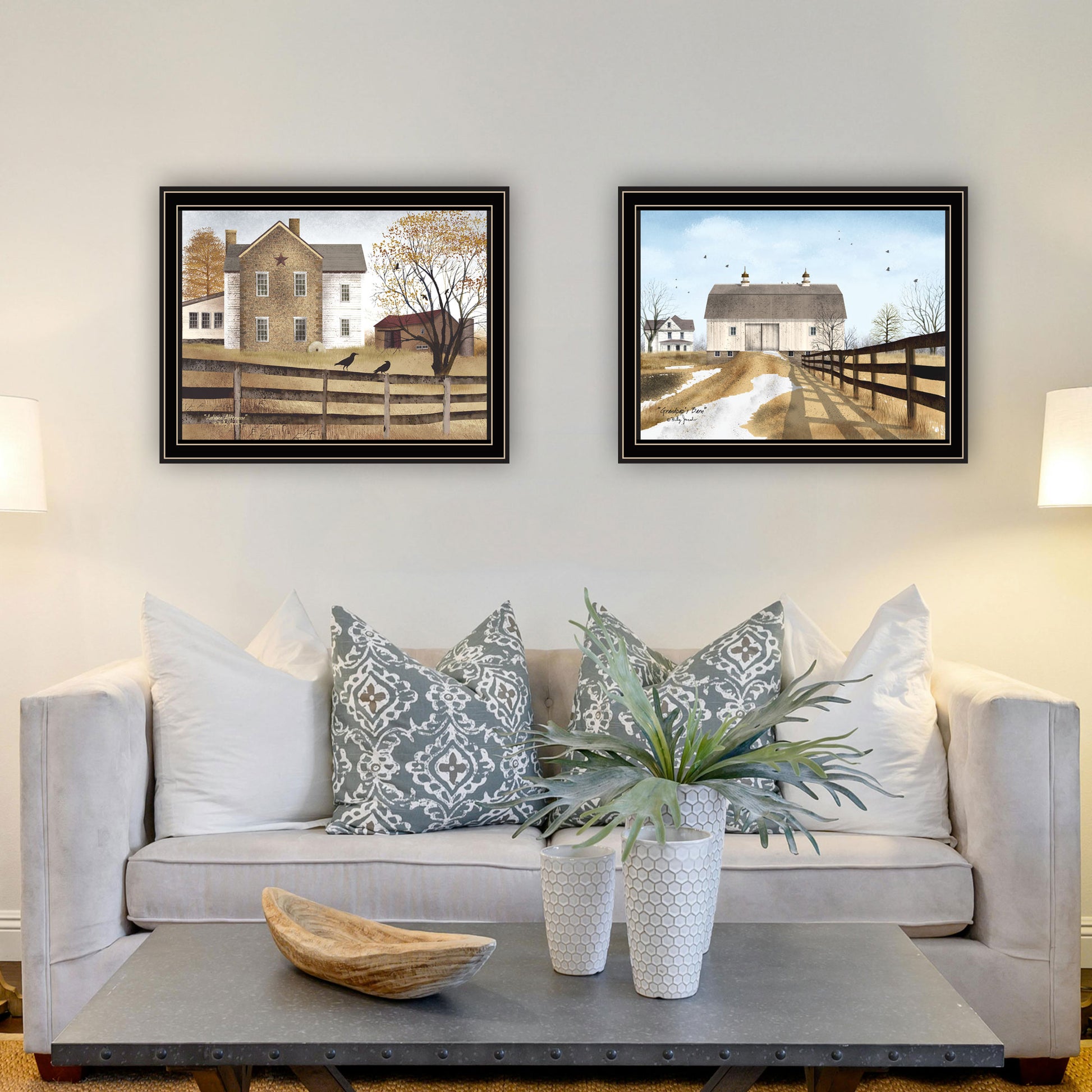 2 Piece Vignette Grandpa'S Barn,Autumn Afternoon Black Framed Wall Art For Living Room, Farmhouse Wall Art Print For Home Decor, Bedroom Wall Art By Billy Jacobs Multicolor Wood Paper