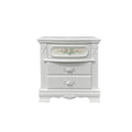 White 2 Drawer Nightstand With Floral Motifs White 3 Drawers Bedroom Rectangle Felt Lined Drawers White Wood