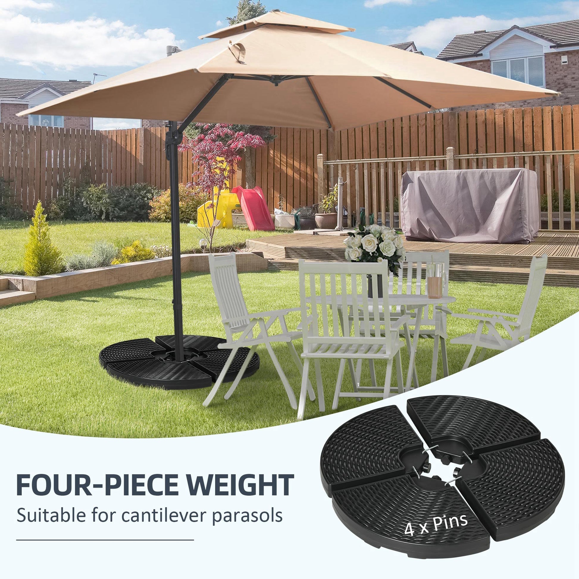buy all weather patio umbrella Outsunny Hdpe Material Patio Umbrella Base Weights Sand Filled Up To 150 Lb. For Any Offset Umbrella Base 4 Piece, Water Or Sand Filled, All Weather,