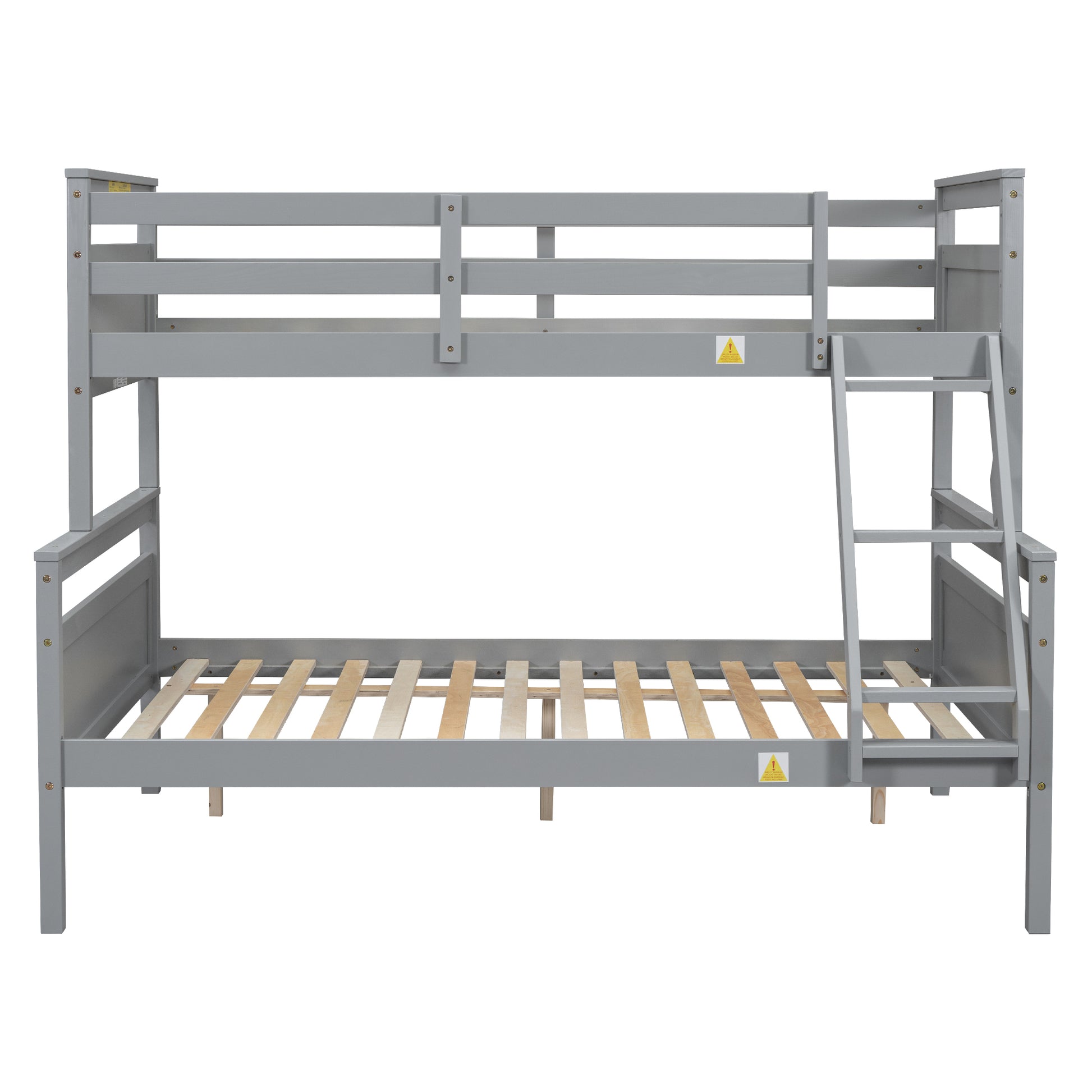 Twin Over Full Bunk Bed With Ladder, Safety Guardrail, Perfect For Bedroom, Gray Box Spring Not Required Twin Gray Wood Bedroom Bunk Pine