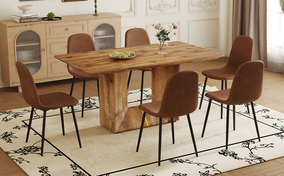 Table And Chair Set. Modern Dining Table With Mdf Top And Beautiful Mdf Legs. Comes With Brown Comfortable Chair With Seat And Metal Legs. Suitable For A Wide Range Of Decorative Styles. Brown,Wood Seats 6 Mdf