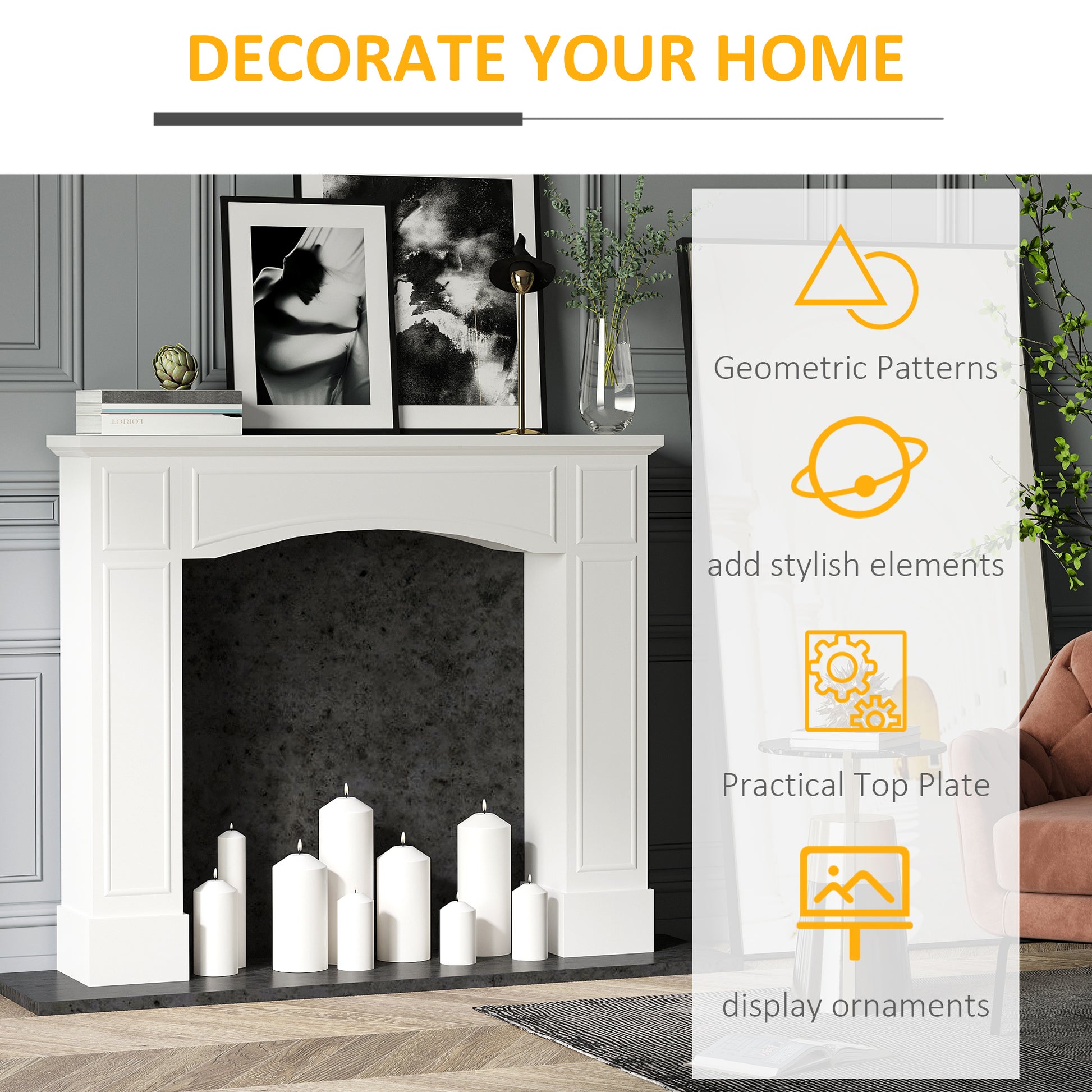Homcom Modern Fireplace Mantel, Surround Mantels For Fireplace With Decorative Pattern Interior Width 29" White White Mdf