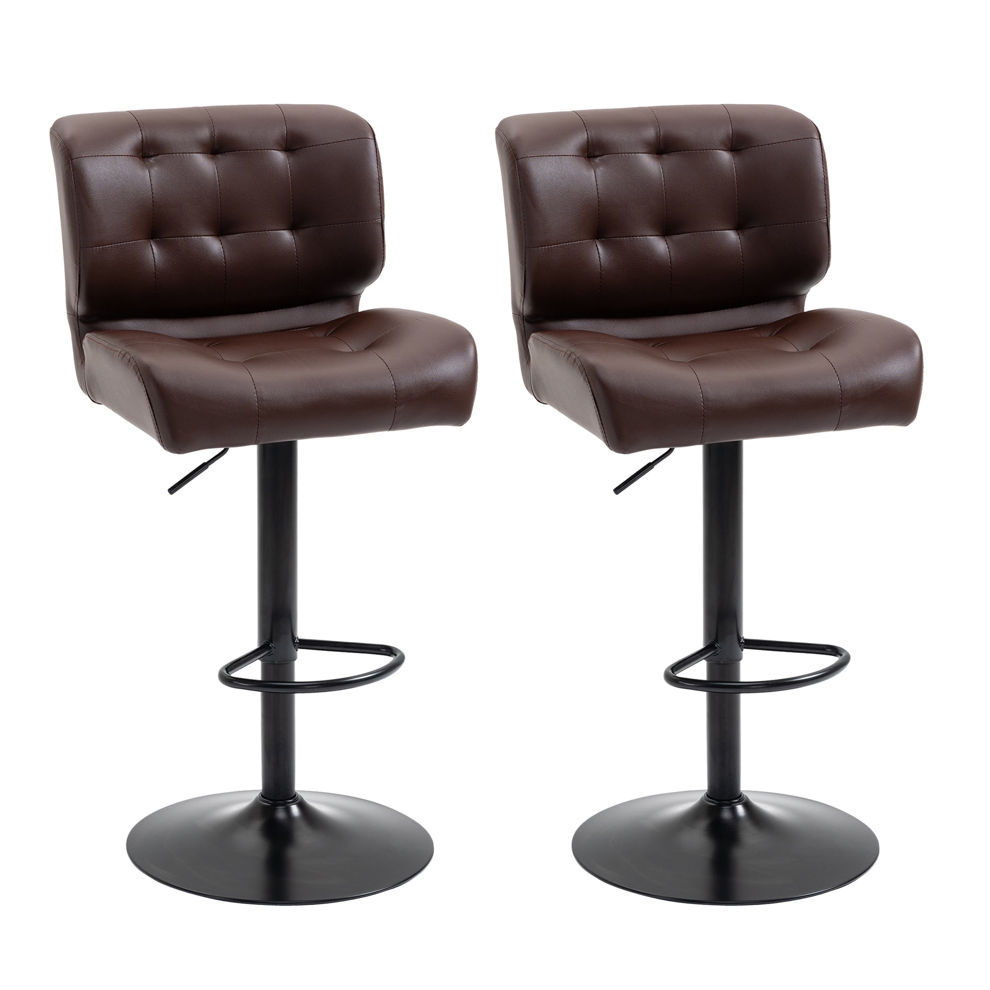 Homcom Bar Height Bar Stools Set Of 2 With Adjustable Seat, Thick Padded Cushion And Metal Footrest For Home Bar, Brown Brown Plastic