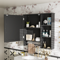 Wall Mounted Bathroom Storage Cabinet, Medicine Cabinets With Large Mirror Door, Adjustable Shelves And Three Open Storage Levels Not Include Bathroom Vanity Black 1 5 Mirror Included Bathroom Wall Mounted Mdf Glass Painted