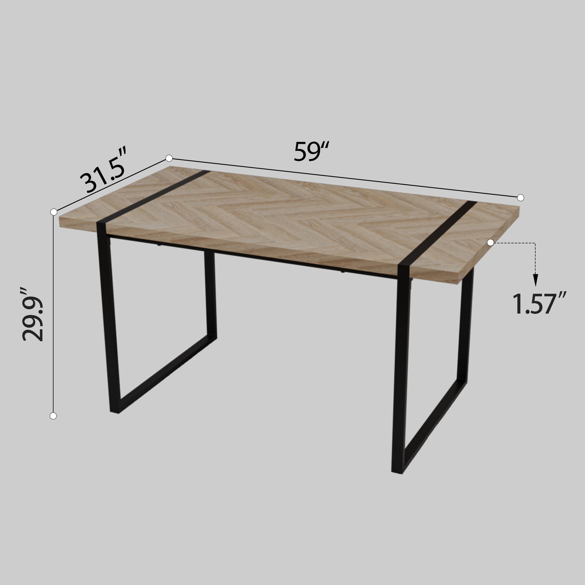 59 "Rural Industrial Rectangular Mdf Light Wood Dining Table, 4 6 People, 1.5" Thick Engineering Wood Tabletop And Black Rectangular Metal Legs, Used For Desks, Kitchens, Terraces, Restaurants Natural Wood Kitchen Mdf