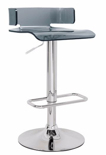 26 Inch Acrylic Adjustable Barstool, Chrome Pedestal Base, Gray Gray Metal