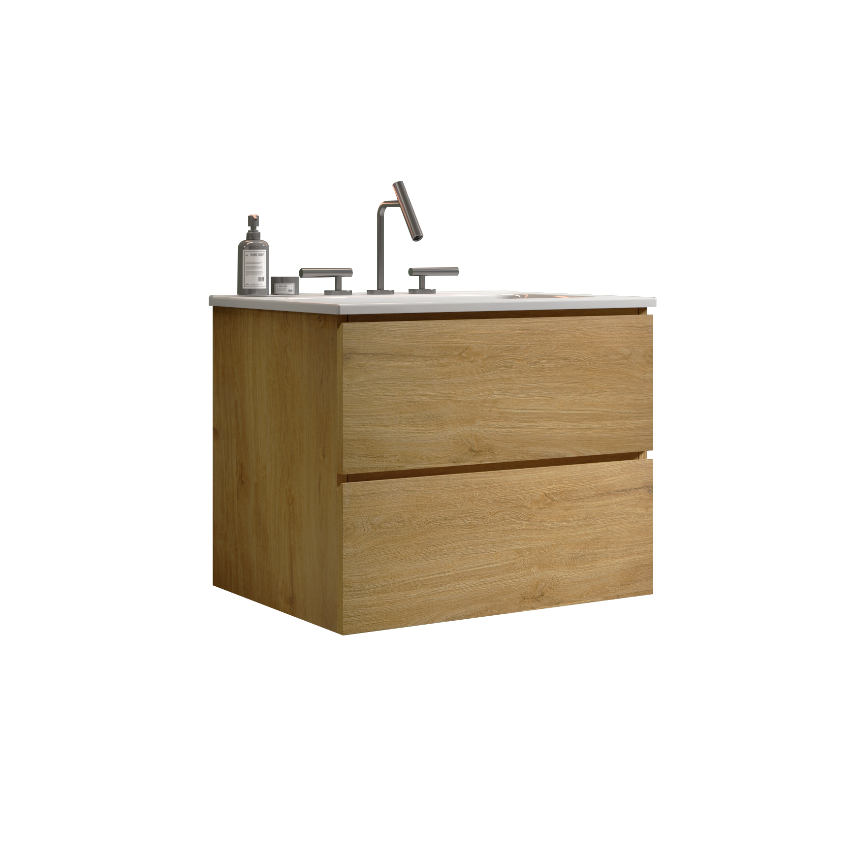 Wall Mount 24" Natural Oak Bathroom Vanity With Ceramic Sink With Three Faucet Holes, Large Storage Floating Bathroom Vanity For Modern Bathroom, One Piece Sink Basin Without Drain, Pre Assembled Oak Bathroom Modern Ceramic Mdf