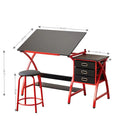 Drafting Table Red With Stool Red Mdf Metal