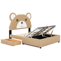 Full Size Upholstery Platform Bed Frame With Cute Bear Shaped Headboard And Two Storage Drawers,Brown Full Brown Solid Wood Mdf