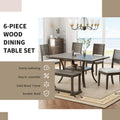 6 Piece Wood Dining Table Set With Storage Shelf And Curved Legs, Kitchen Table Set With Bench And 4 Removable Cushions Dining Chairs, Modern Style, Brown Gray Cushion Wood Dining Room Solid Wood Rubberwood Rectangular Dining Table With Bench Wood Wood