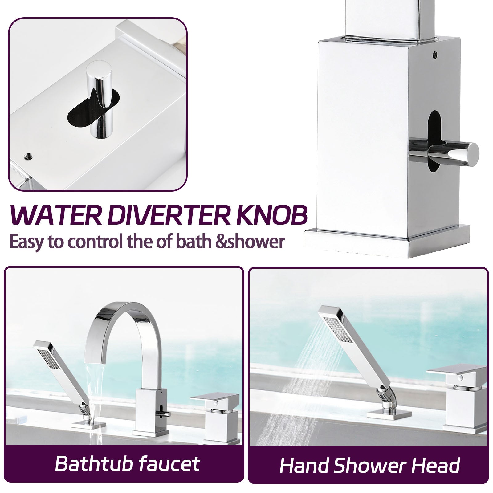 garden tub faucet with sprayer Waterfall Bathtub Faucet With Sprayer, 3 Hole Roman Tub Filler With Hand Shower Deck Mount Waterfall Tub Spout Set Chrome Stainless Steel