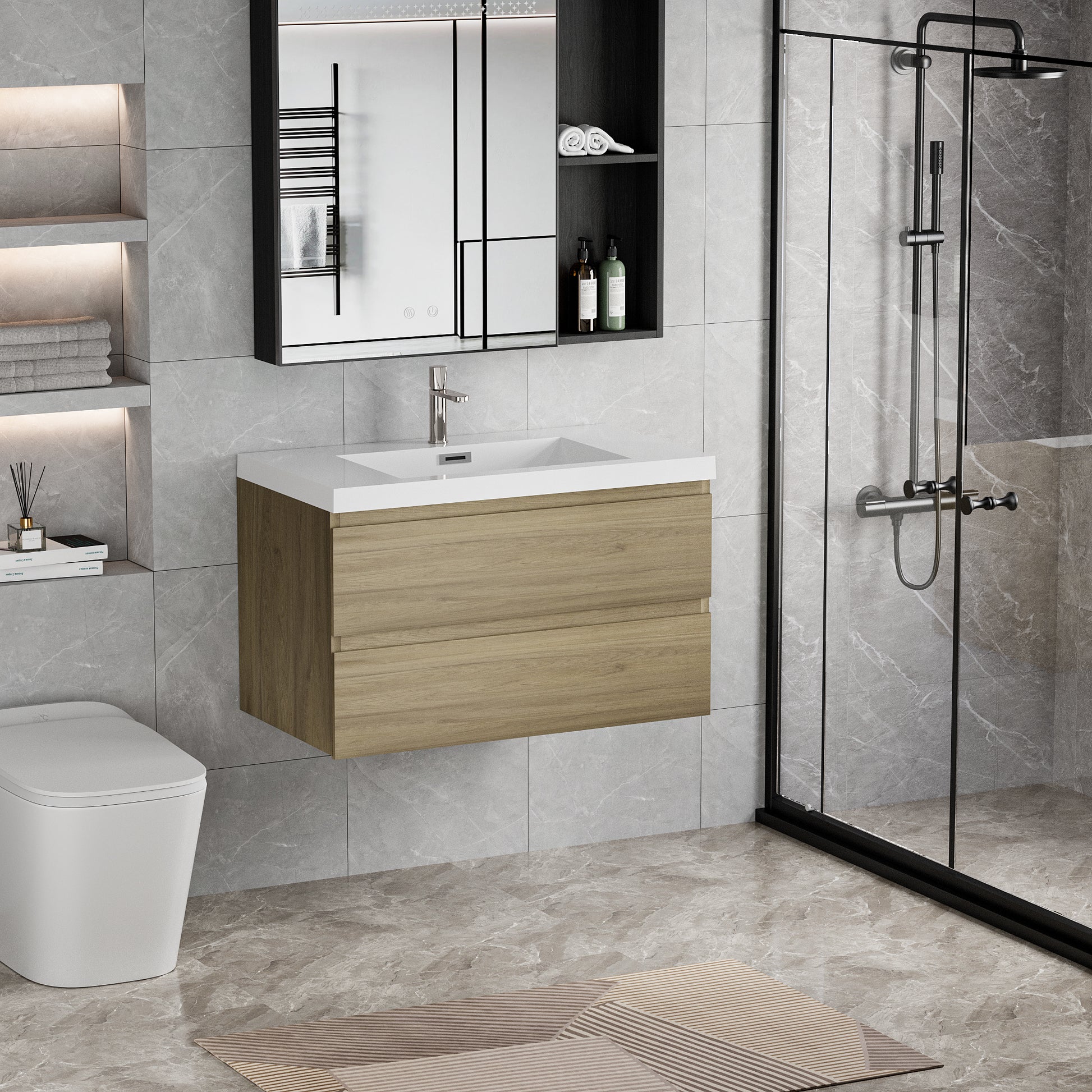 36" Floating Bathroom Vanity with Sink, Modern Wall 2-oak-bathroom-wall mounted-mdf