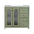 36 Inch Bathroom Vanity With Two Soft Close Doors, Adjustable Shelves And Three Soft Close Drawers Green Bathroom Solid Wood Mdf