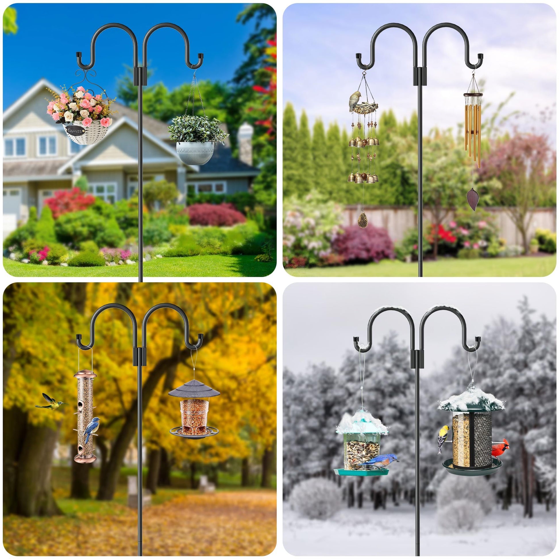 outdoor pole for hanging plants Double Shepherd Hooks For Outdoor, 79 Inch Heavy Duty Bird Feeder Pole