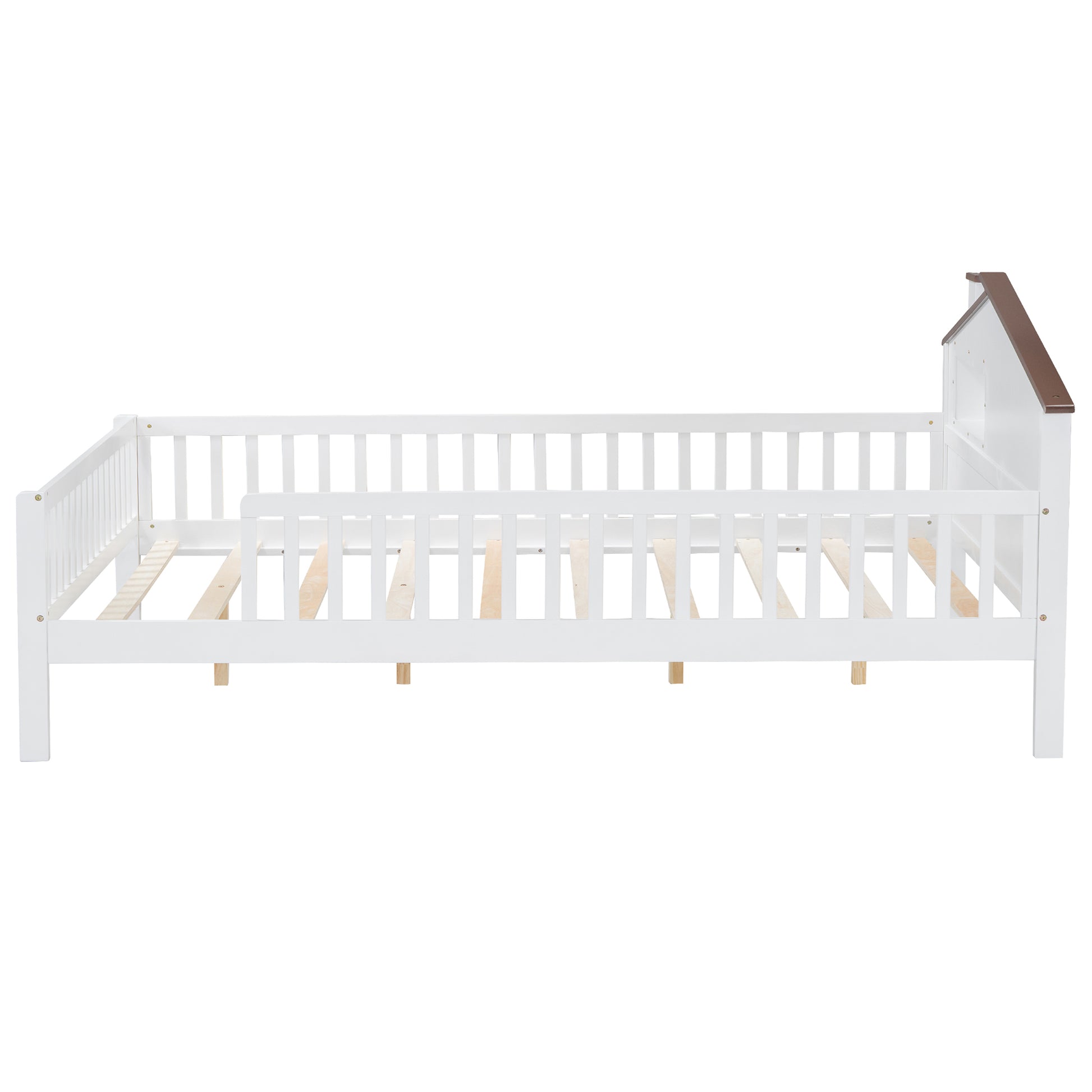 Full Size Wood Platform Bed With House Shaped Headboard, Led And Built In Storage, White Box Spring Not Required Full White Wood Bedroom Bed Frame Wood