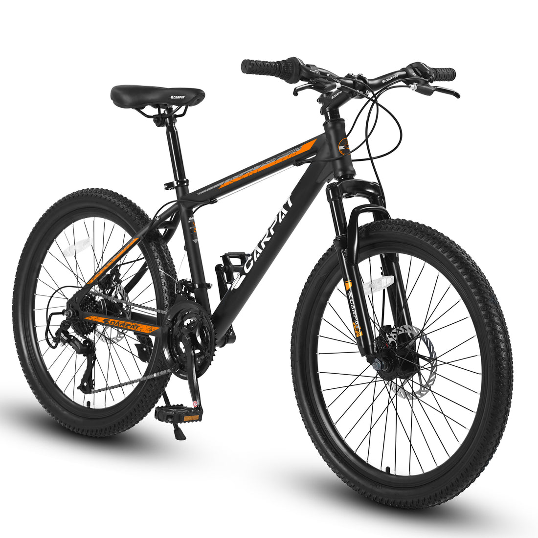 S26102 26 Inch Mountain Bike, Shimano 21 Speeds With Mechanical Disc Brakes, High Carbon Steel Frame, Suspension Mtb Bikes Mountain Bicycle For Adult & Teenagers Orange Steel