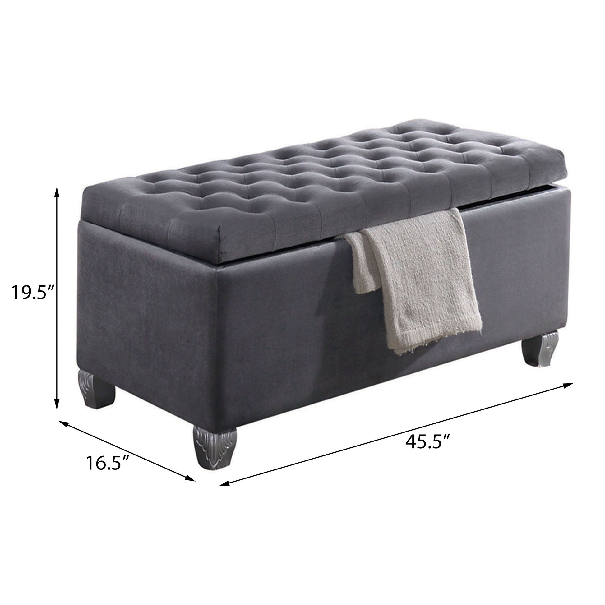 Grey Tufted Storage Bench Grey Velvet Bedroom Grey Luxury Eucalyptus Flip Top Wood Fabric