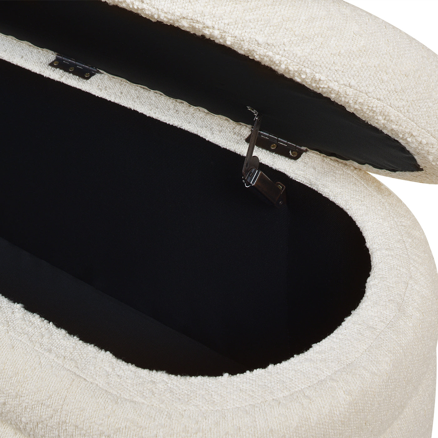 Fuji 49" Upholstered Oval Storage Bench, Ivory White Boucle White Foam Boucle