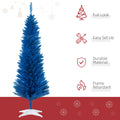 Homcom 5' Artificial Pencil Christmas Tree, Slim Xmas Tree With 294 Realistic Branch Tips And Plastic Stand, Blue Blue Plastic