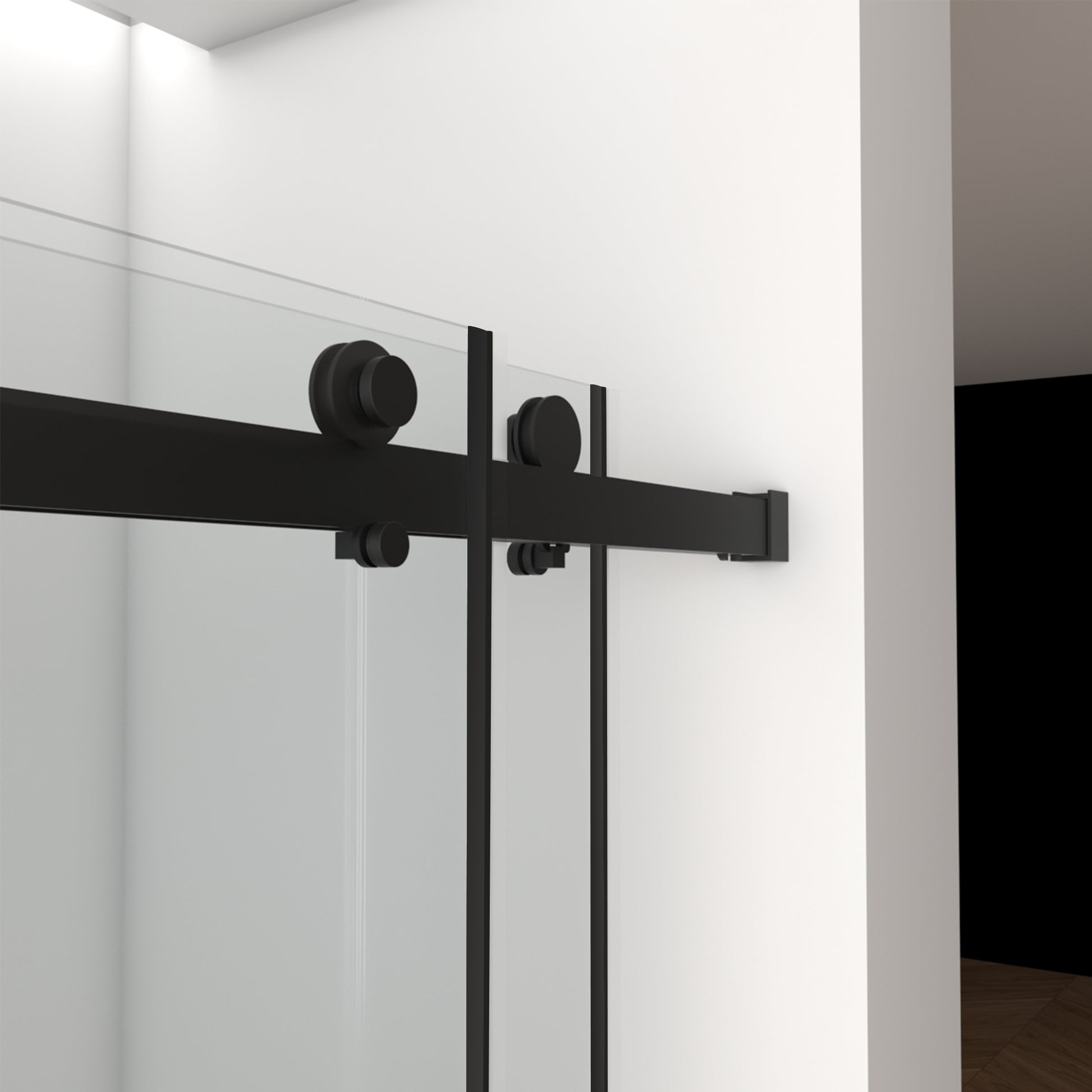 56" 60"W X 70"H Frameless , Double Sliding , 5 16" 8Mm Laminated Glass Premium Tempered Glass Shower Enclosure,Double Side Easy Clean Coat,Matte Black Finished With Buffer Matte Black Bathroom American Design Stainless Steel