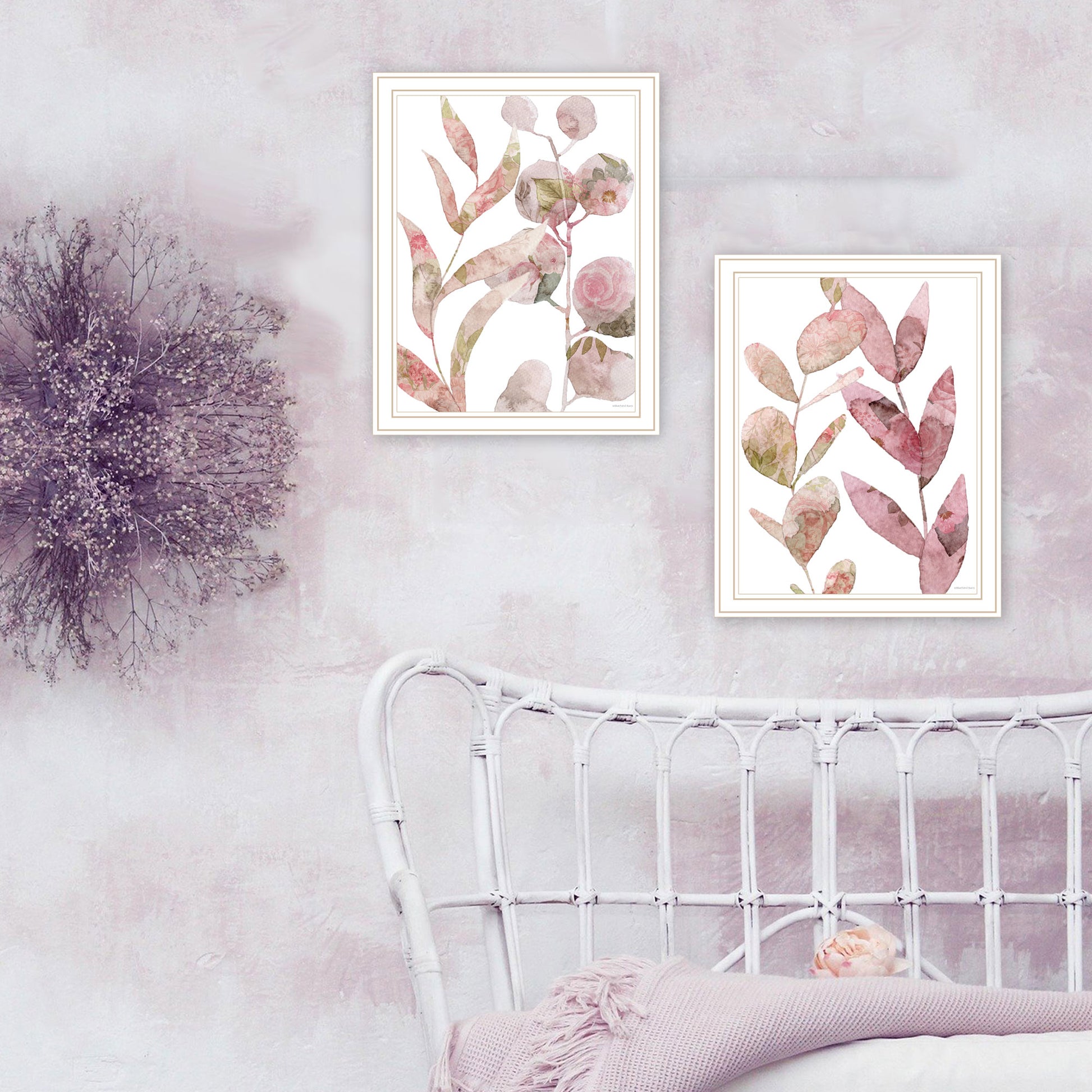 2 Piece Vignette Meadow Flora Botanicals I & Ii Framed Wall Art For Living Room, Abstract Wall Art Print For Home Decor, Bedroom Wall Art By Bluebird Multicolor Wood Paper