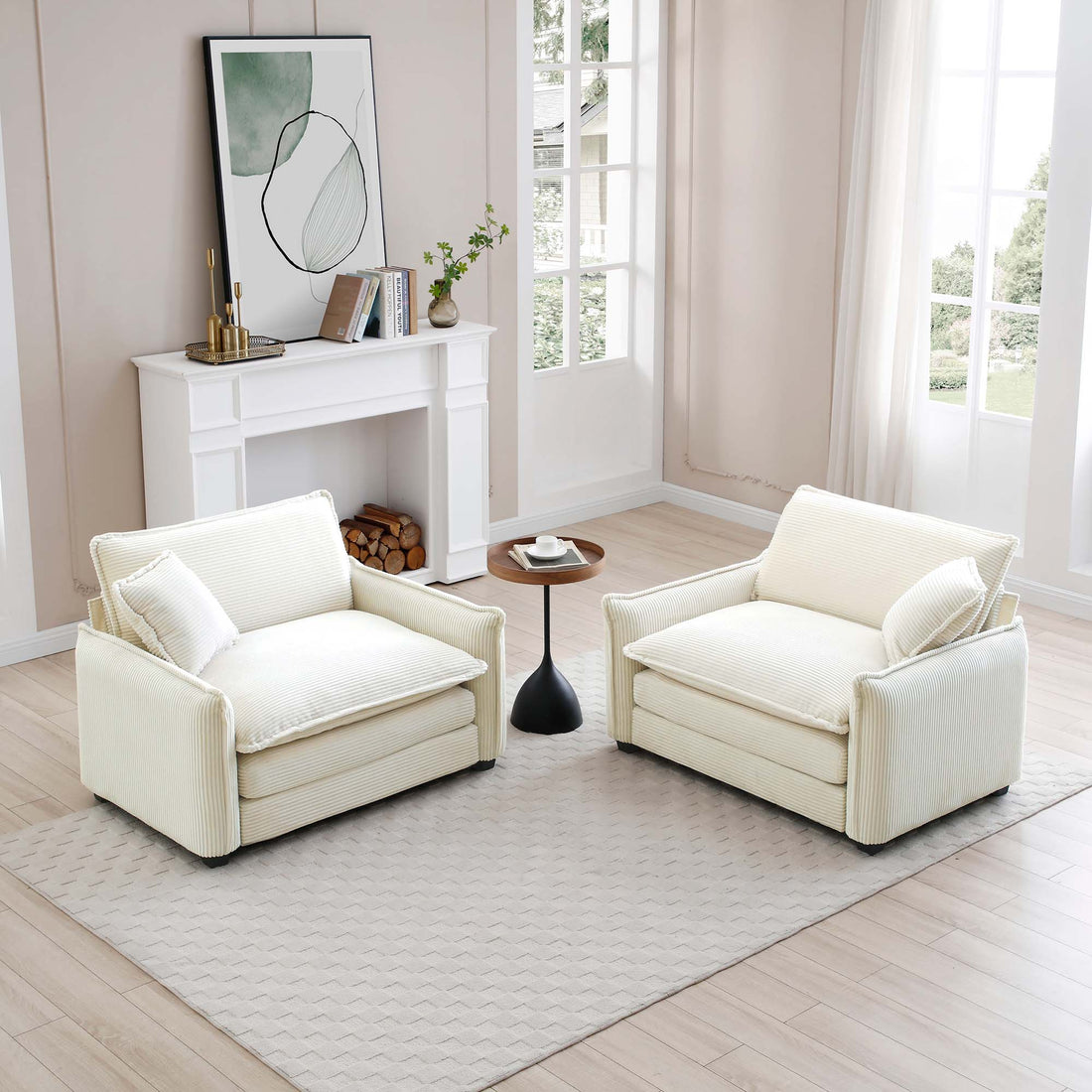 Beige Corduroy,Luxurious And Sophisticated Deep Seated Sofa Set With Two Single Deep Seat Sofa Suitable For Living Room And Office Beige Corduroy 1 Seat