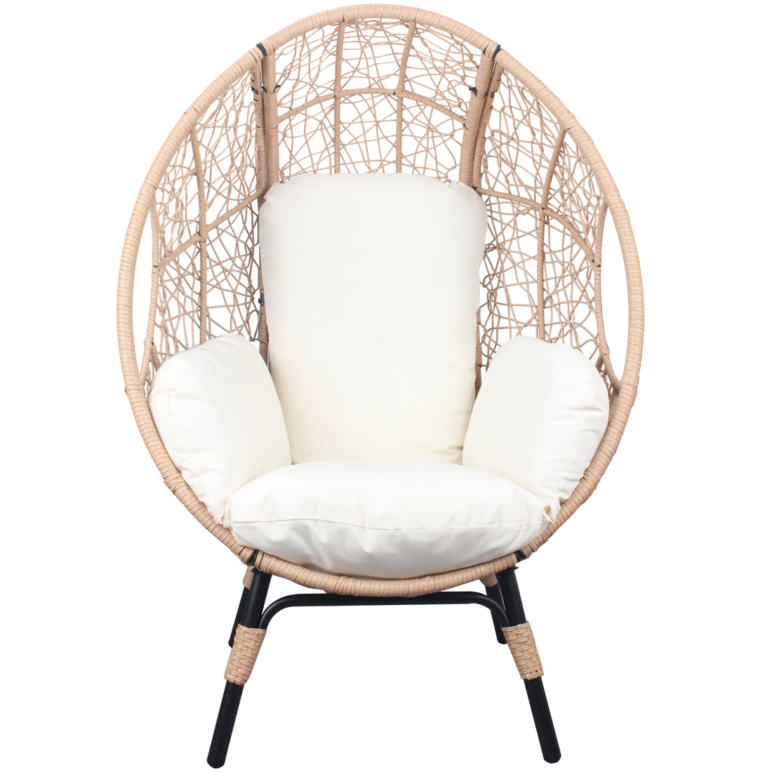 3 Pieces Patio Egg Chairs Model 3 With Side Table Set,Natural Color Pe Rattan And Beige Cushion Yes Natural Foam Steel