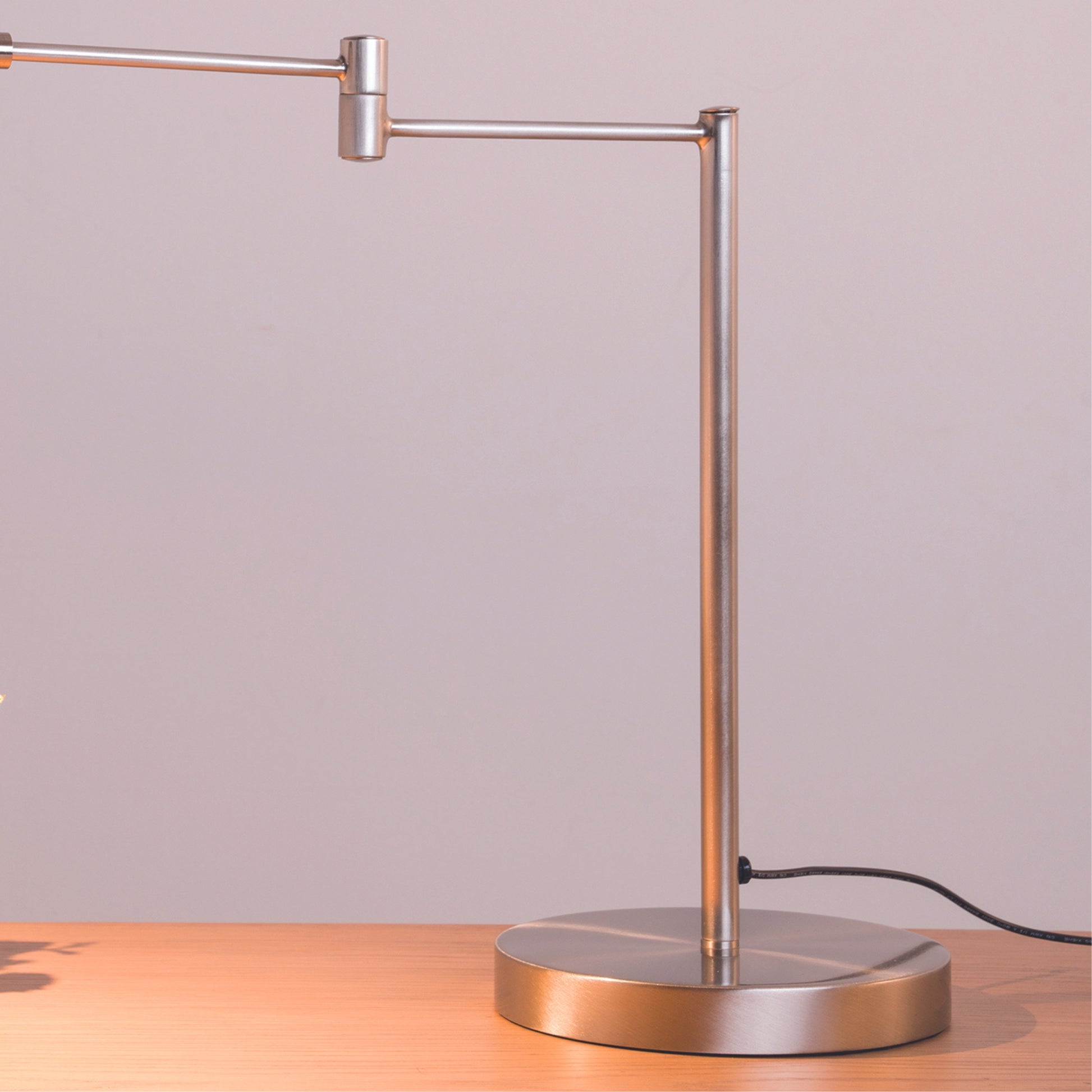 15.75" Tall" Luna" Swing Arm Led Desk Lamp, Satin Steel Silver Metal