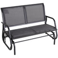 Outsunny 2 Person Outdoor Glider Bench, Patio Double Swing Rocking Chair Loveseat W Powder Coated Steel Frame For Backyard Garden Porch, Gray Grey Steel