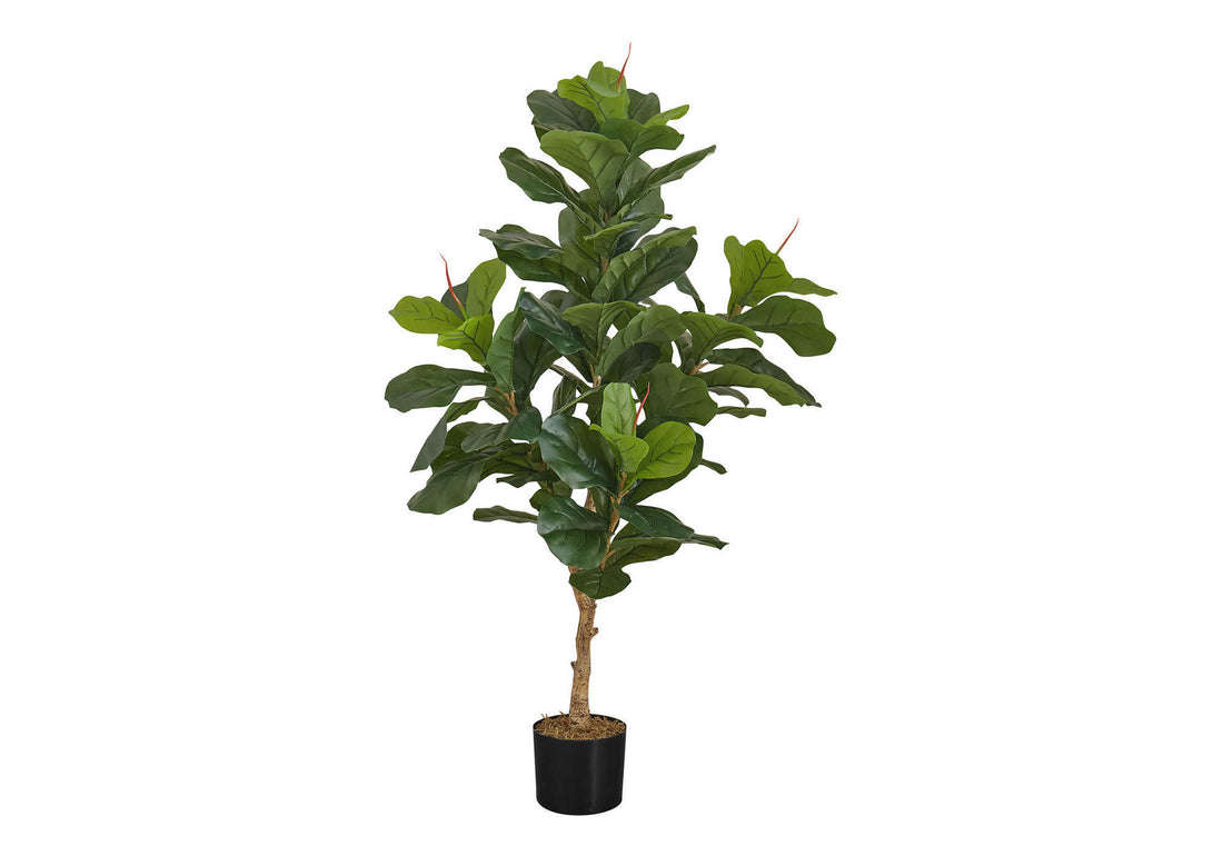 Artificial Plant, 47" Tall, Fiddle Tree, Indoor, Faux, Fake, Floor, Greenery, Potted, Real Touch, Decorative, Green Leaves, Black Pot Green Plastic