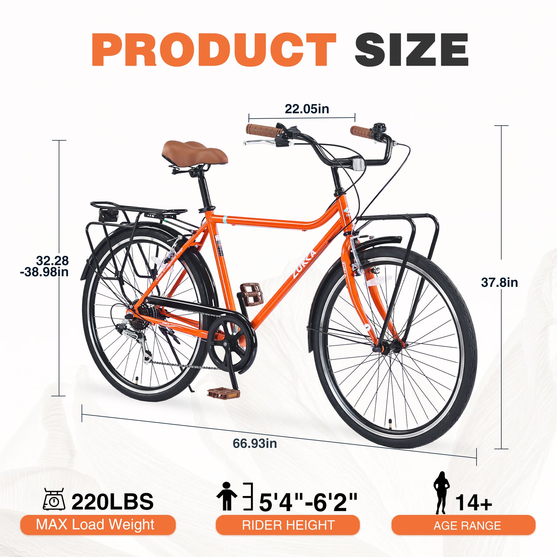 Speed, Steel Frame, Multiple Colors 26 Inch Vintage Style Bike,Retro Commute Bike For Women And Men Orange Steel